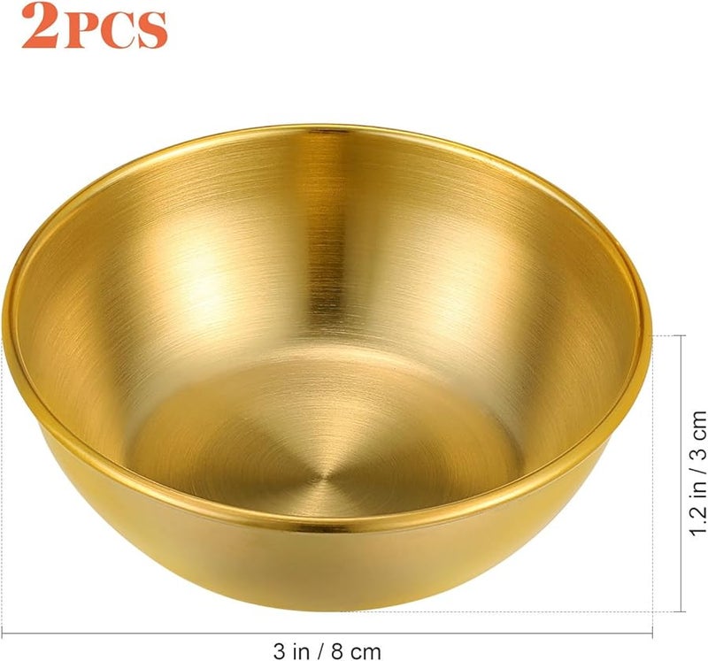 304 Stainless Steel Mini Spice Dishes Sauce Dipping Bowls Gold Finish Appetizer Plates Set of 2 - Image 4
